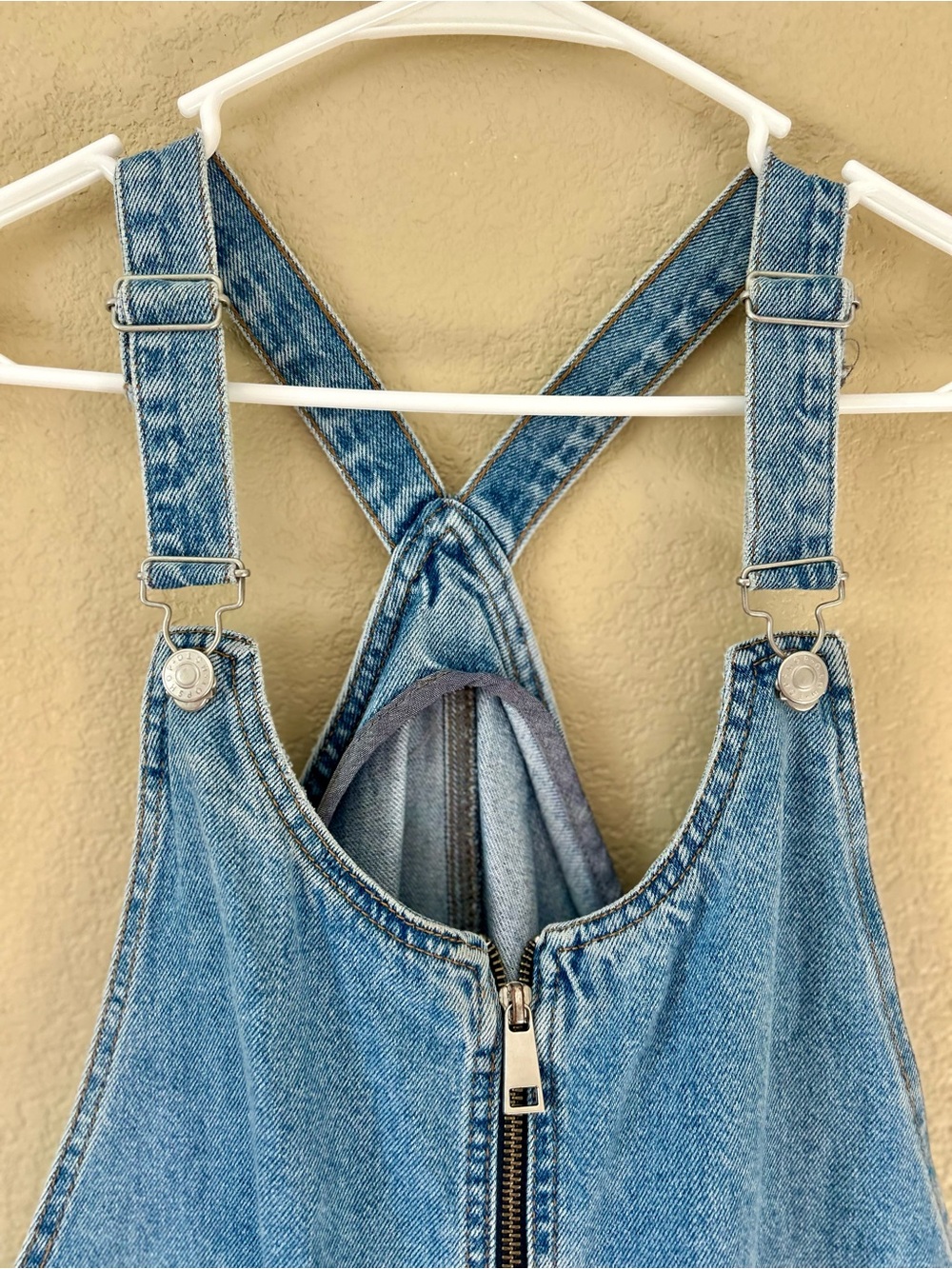 Top Shop Denim Zip-Front Pinafore Mini Dress in Medium Blue Size 10L - Picture 5 of 10
